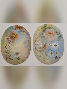 Porcelain Hand Painted Bobby Taylor Signed Brooch Inserts